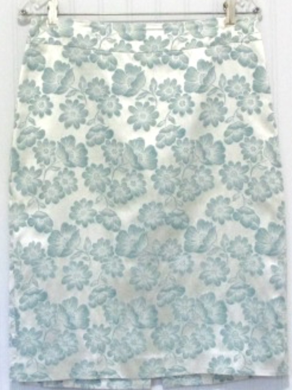 Banana Republic Silver & Aqua Satin Floral Pencil Skirt, Size 8